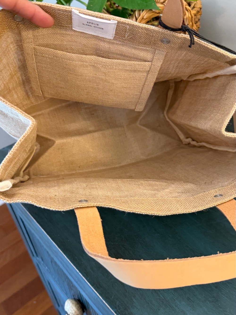 Apolis Global burlap market bag with leather handles 
New with tags - Picture 4 of 8